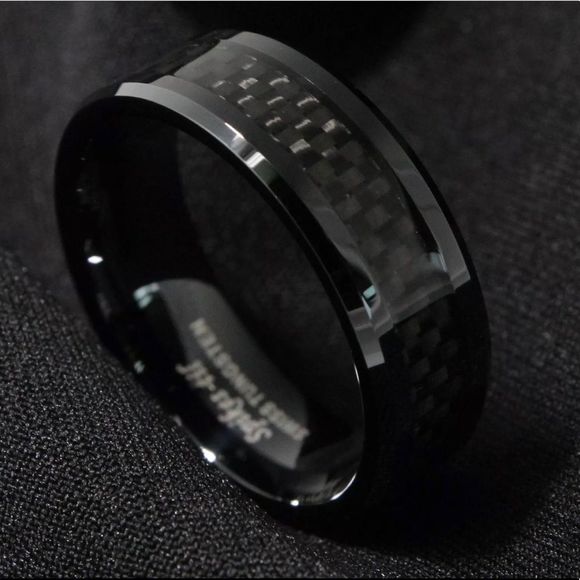 Men’s Tungsten Carbide Black Carbon Fiber Ring - Picture 4 of 6